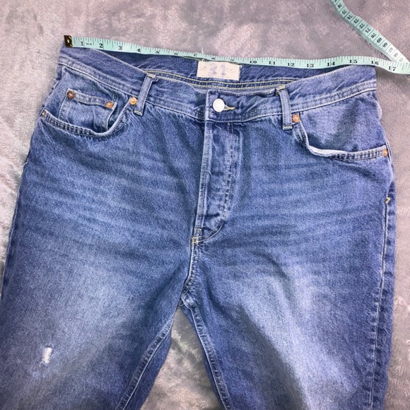 We‎ The Free People Maggie Mid Rise Jeans Raw Hem Women's 31 Stretch 32x25 Loose - Picture 6 of 13